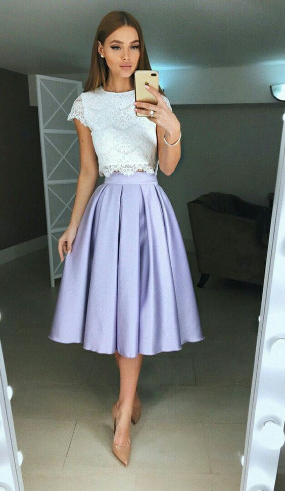 Simple two piece lace Homecoming Dress cg14102
