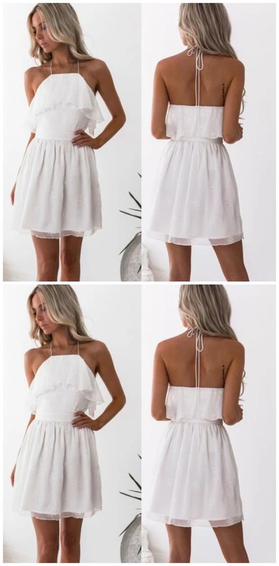 A-Line Halter Printed White Chiffon Homecoming Dress cg14153