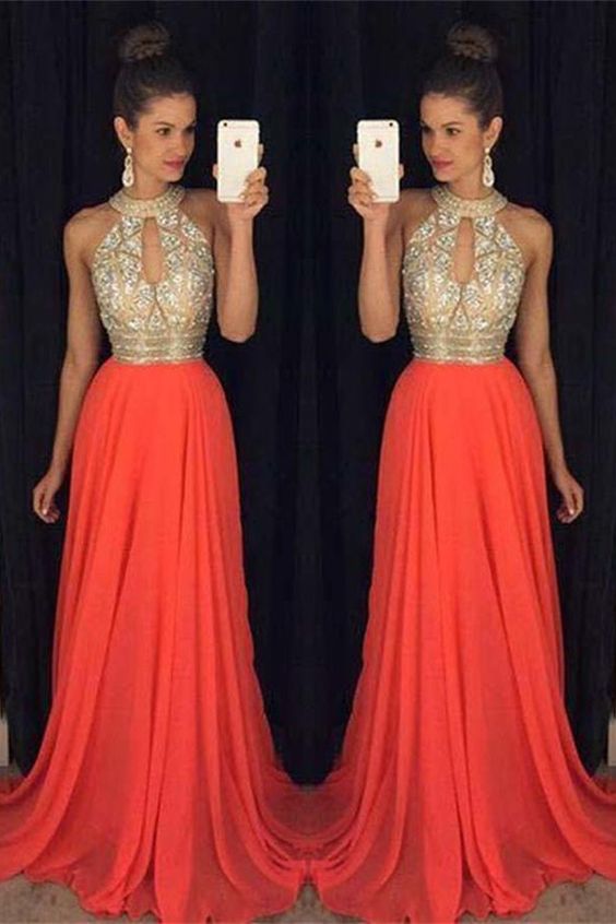 A-line Prom Dresses,Halter Prom Dresses,Prom Dresses For Teens,Red Prom Gowns,Beaded Prom Dress cg14184