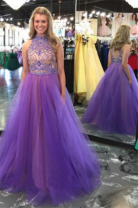 Two Pieces Beaded Long Prom Dresses Custom-made School Dance Dress cg14205
