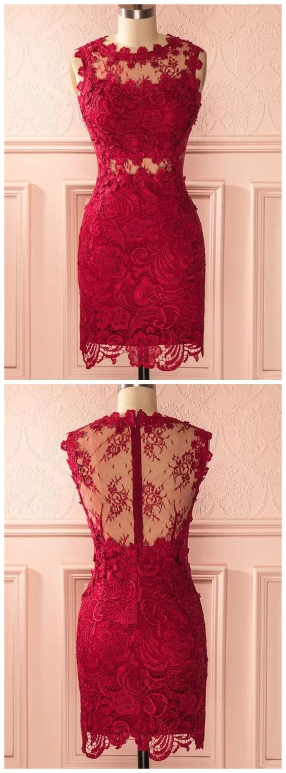 Homecoming Dresses Sheath Red Lace Dress cg14216