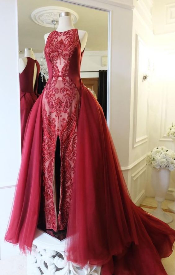 Burgundy Lace Formal Occasion prom Dress With Detachable Skirt cg14225 classygown Burgundy Lace Formal Occasion prom Dress With Detachable Skirt cg14225 classygown