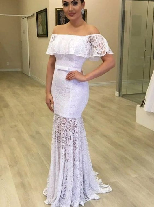 Fitted Lace Long Bridal Dress with See Through Skirt Prom Party Dress   cg14230