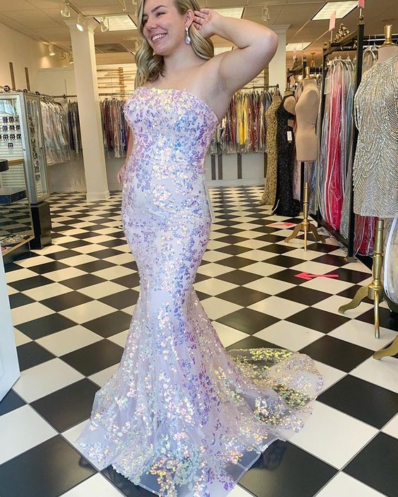 Einzigartiges trägerloses Meerjungfrau-Ballkleid mit Paillettenspitze cg14240