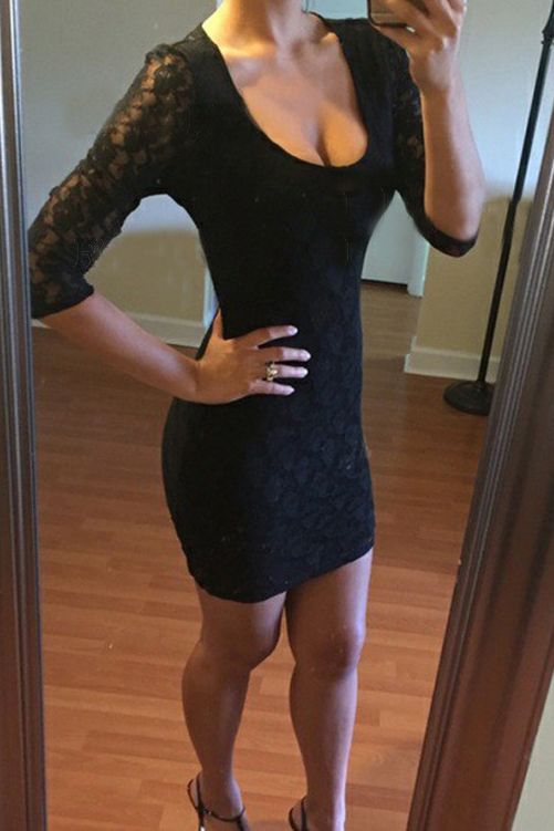 Sheath Scoop Long Sleeves Lace Little Black homecoming Dress cg14283