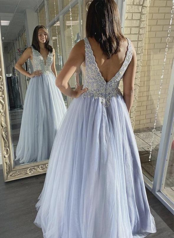 Light blue tulle lace evening dress Prom Dress cg14299