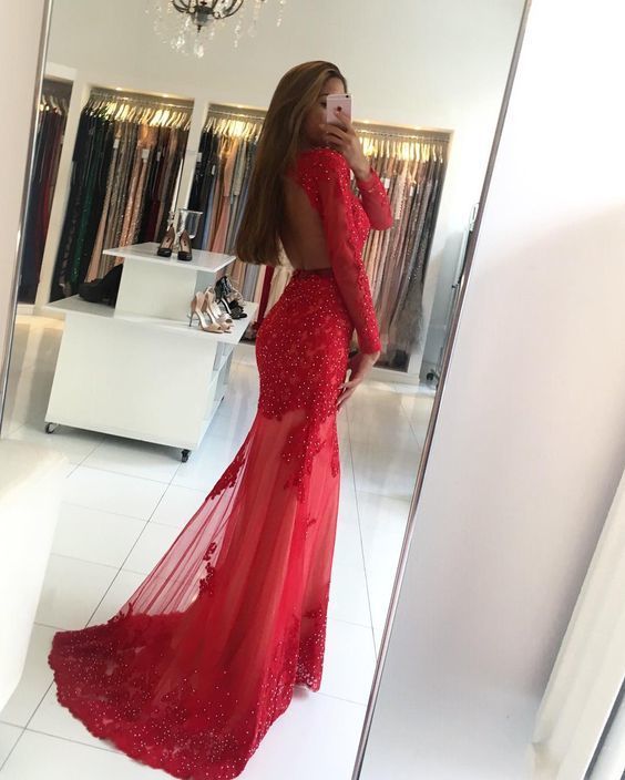 Charmantes Ballkleid, Langarm-Spitzen-Meerjungfrauen-Ballkleid cg14339