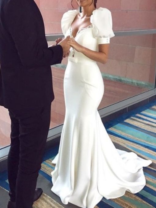 Beading Puff Sleeve Mermaid Wedding Dress Prom Dresses cg14374 Beading Puff Sleeve Mermaid Wedding Dress Prom Dresses cg14374