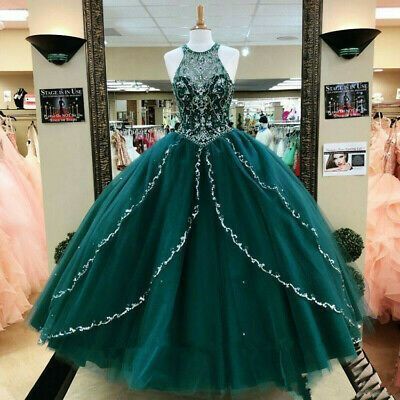 Hunter Green Halter Prom Dress , Formal Ball Gown   cg14380