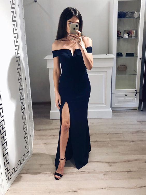 Off Shoulder Black Prom Dresses, Off Shoulder Black Floor Length Eveni classygown Off Shoulder Black Prom Dresses, Off Shoulder Black Floor Length Eveni classygown