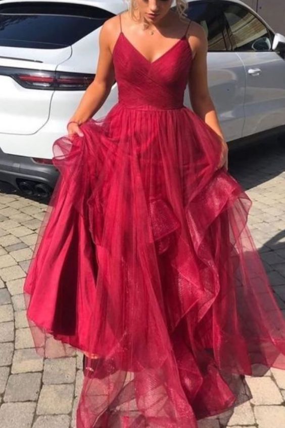 Ruffles Red Long Prom Dress with Open Back cg14424