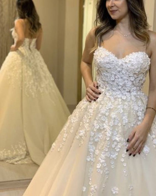 Romantic lace flowers sweetheart ball gown Prom Dresses    cg14463