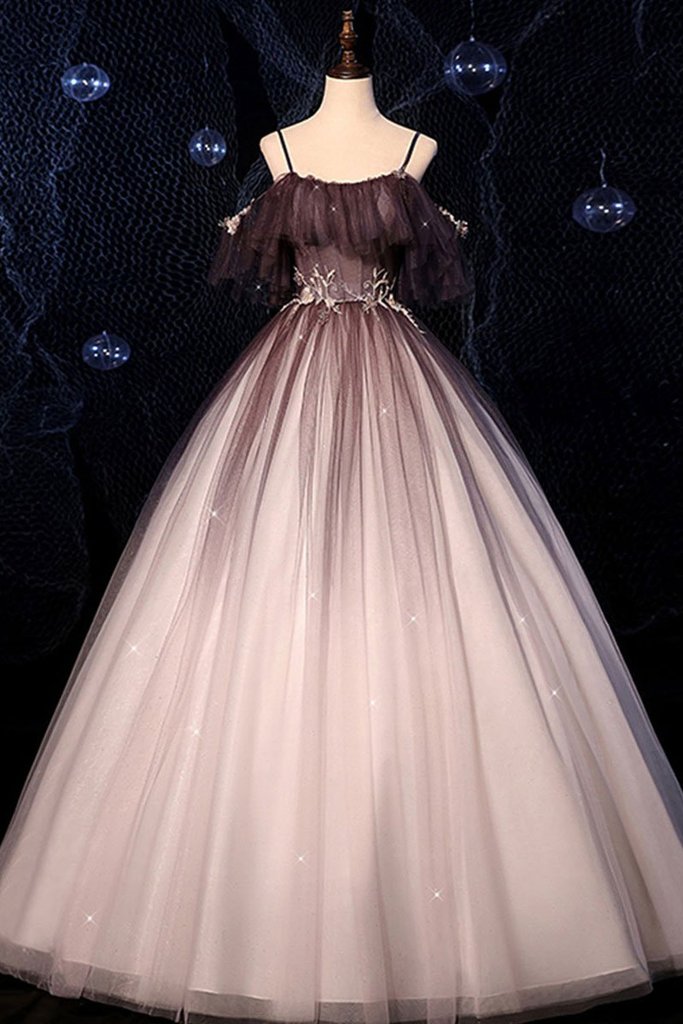 COFFEE ONE SHOULDER TULLE LONG PROM GOWN, COFFEE TULLE FORMAL DRESS cg14527