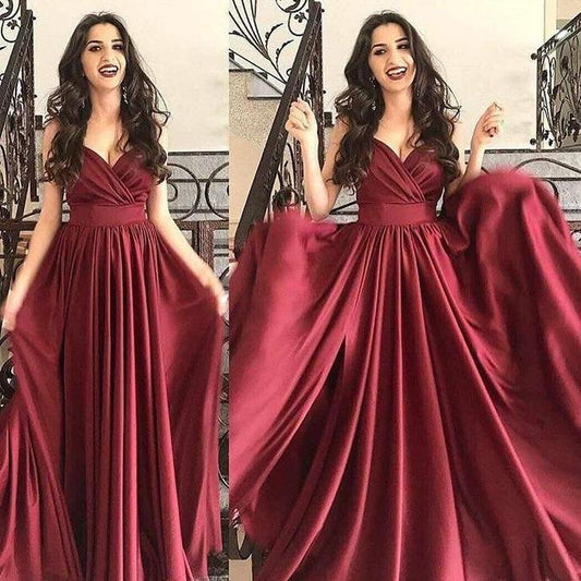 Burgunderrotes Ballkleid, A-Linien-Ballkleid, Spaghettiträger-Abendkleid, Satin-Ballkleid cg14529