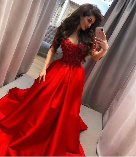Long Sleeve Red Prom Dresses, Formal Evening Gown cg13581