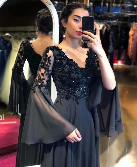 Long Puffy Sleeve Prom Dresses A Line Evening Formal Gown, cg14584