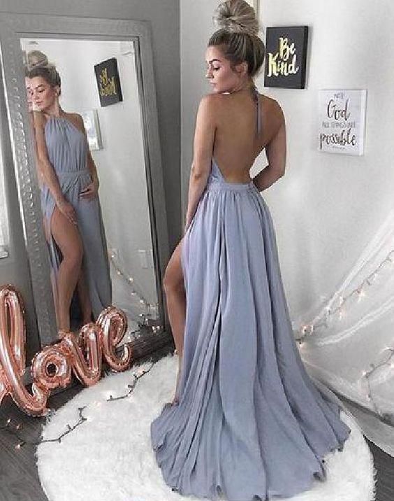 Backless Blue Halter Neck Long Prom Dress,Discount Simple Prom Gown cg14602