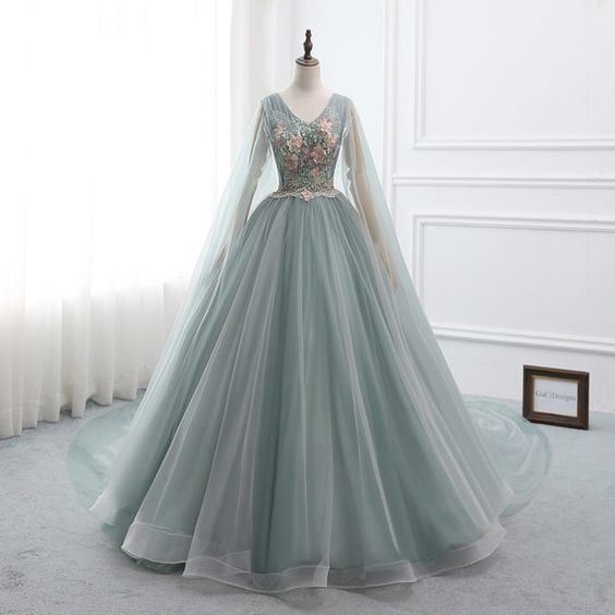 Custom Prom Dress Ball Gown Long Quinceanera Dress v-neck Long Sleeve classygown Custom Prom Dress Ball Gown Long Quinceanera Dress v-neck Long Sleeve classygown