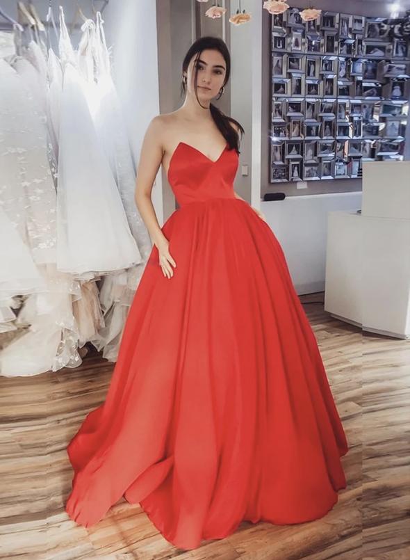 Rotes langes Ballkleid aus Satin, rotes Abendkleid cg14713