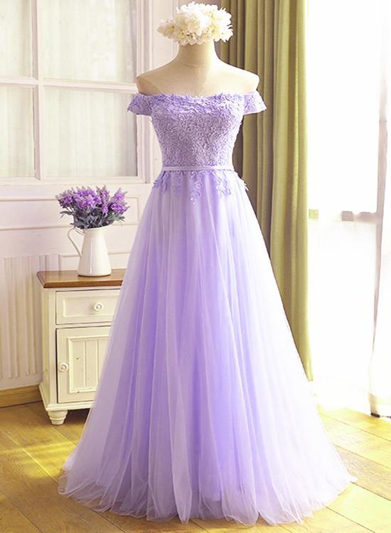 Beautiful Lavender Tulle Off Shoulder Party Dress, Light Purple Brides classygown Beautiful Lavender Tulle Off Shoulder Party Dress, Light Purple Brides classygown