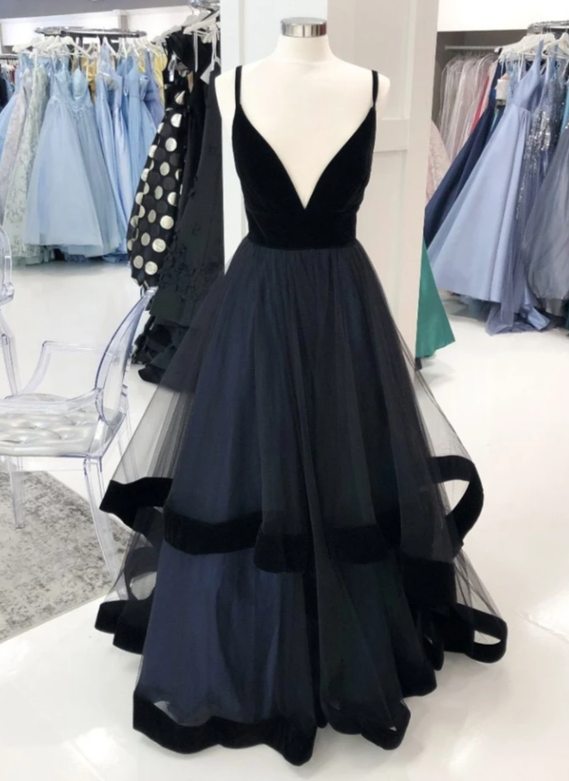 SIMPLE BLACK TULLE LONG PROM DRESS BLACK TULLE FORMAL DRESS cg14745