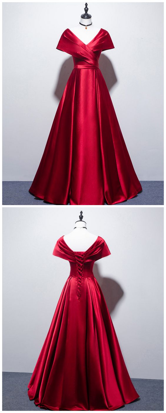 Langes Ballkleid Satin Brautjungfernkleid, Burgunder Brautjungfernkleid cg14752
