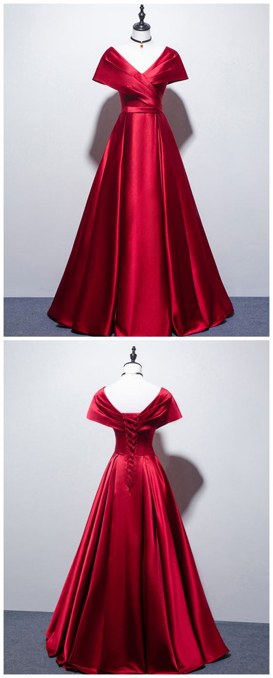 Langes Ballkleid Satin Brautjungfernkleid, Burgunder Brautjungfernkleid cg14752