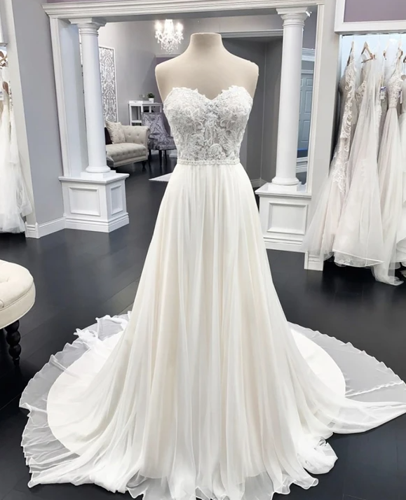 White chiffon lace long prom dress white evening dress cg14764