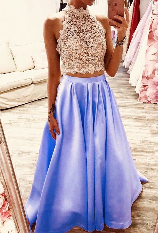 elegant lace crop prom dresses two piece satin ball gown lavender cg14792