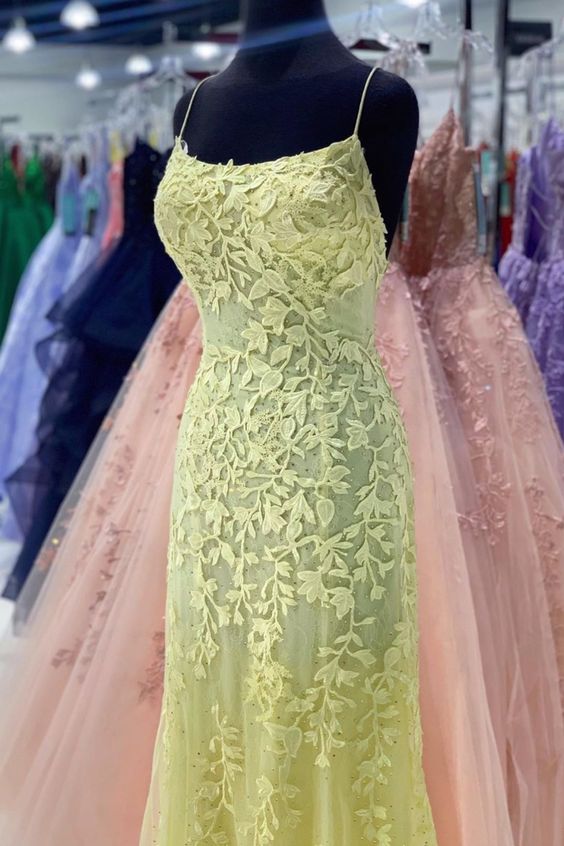 Yellow Straps Mermaid Long Prom Dress Formal Dress cg14810