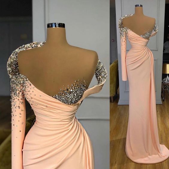 Peach Evening Dresses, Beaded Evening Dress, Sexy Formal Dresses prom dress cg14813