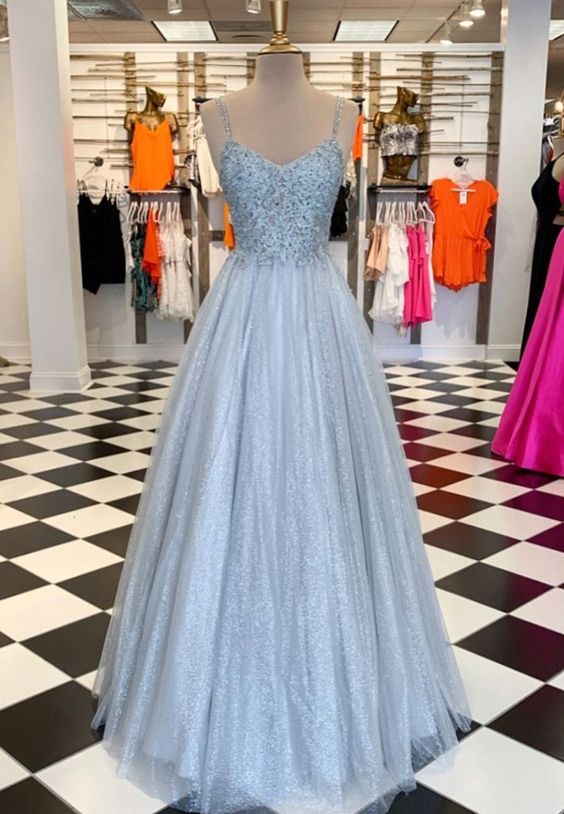 Gray lace sequins long prom dress evening dress cg14825