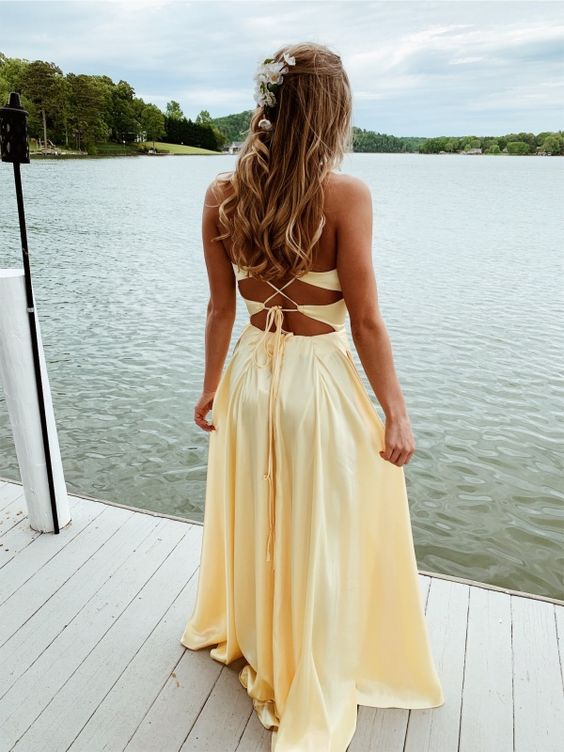 Simple A Line Spaghetti Straps Prom Dresses Long cg14843
