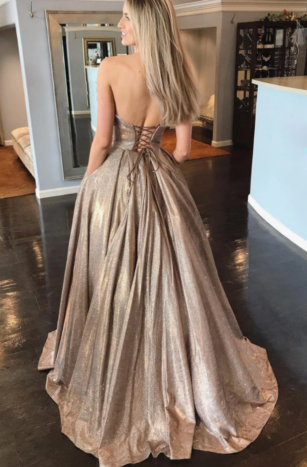 Champagne sequin long prom dress champagne evening dress cg14870