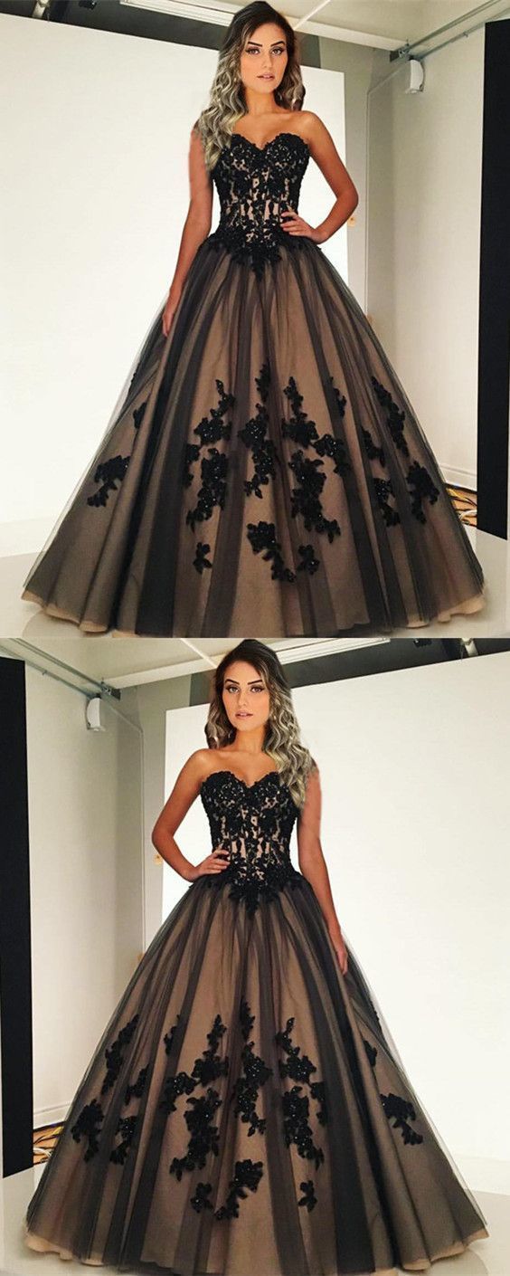 Charming Vintage Style Black And Nude Tulle Ball Gowns Sweetheart Quinceanera Dresses Prom Dresses cg14889