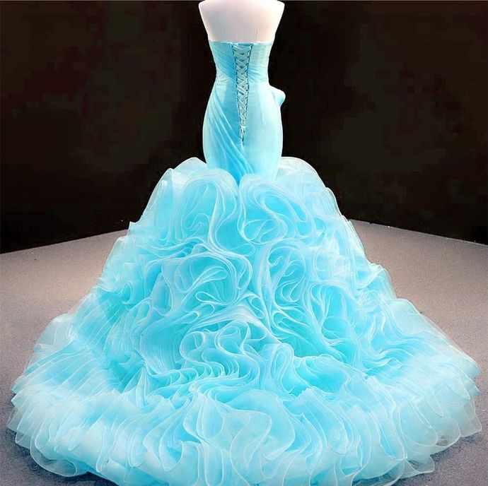 mermaid light sky blue long prom dress evening dress cg14951
