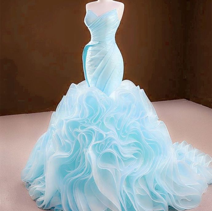 mermaid light sky blue long prom dress evening dress cg14951