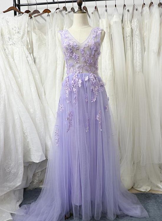 Charming Tulle Floral Light Purple Long Party Dress, A-Line Prom Dress classygown Charming Tulle Floral Light Purple Long Party Dress, A-Line Prom Dress classygown