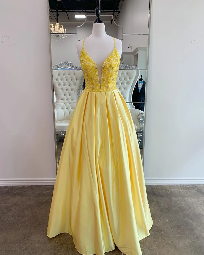 V-Neck Beaded Prom Dress, Long Prom Dresses ,Formal Prom Dress cg15008