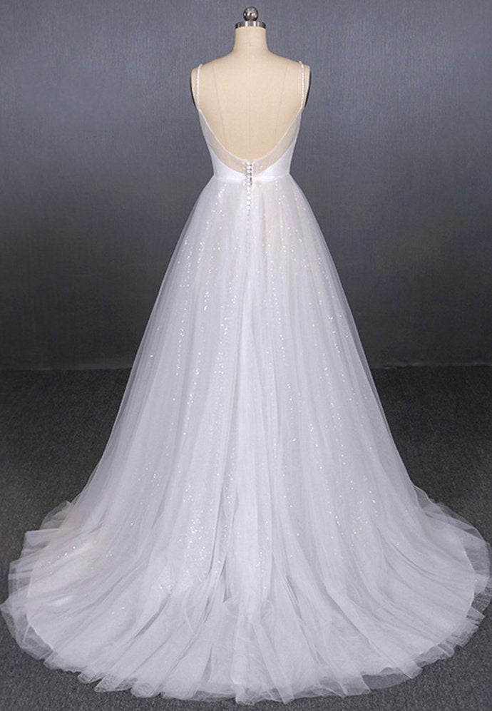 Weißes Tüll-Pailletten-Langballkleid, weißes Abendkleid, cg15032