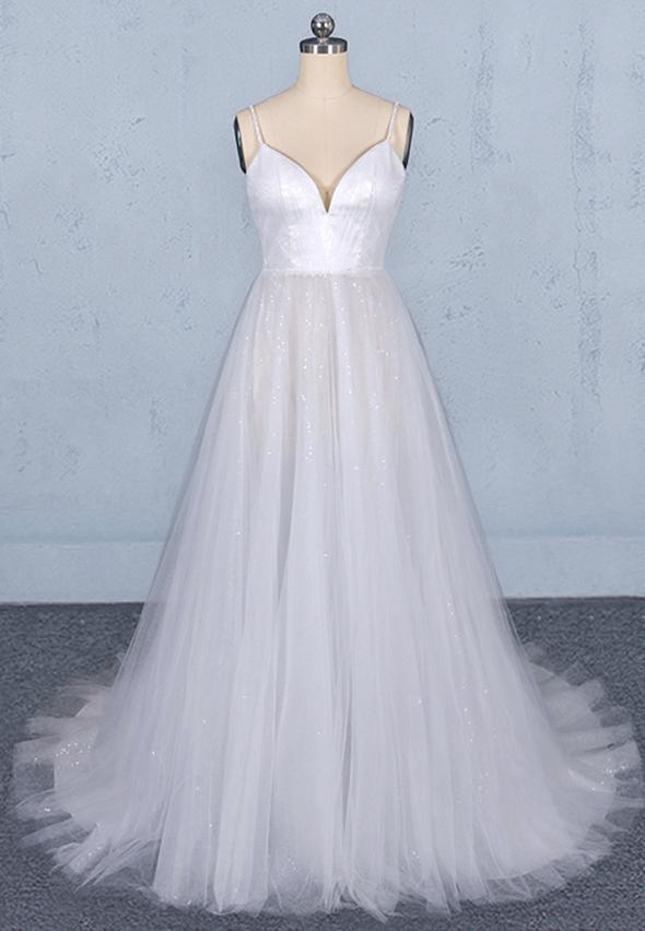 Weißes Tüll-Pailletten-Langballkleid, weißes Abendkleid, cg15032