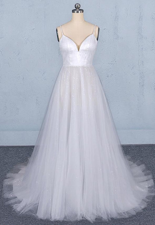 Weißes Tüll-Pailletten-Langballkleid, weißes Abendkleid, cg15032