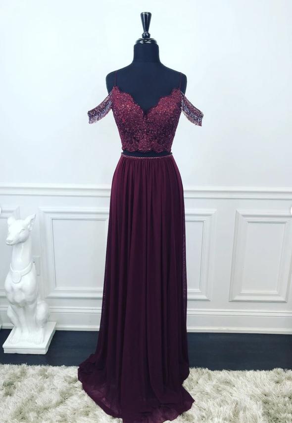 Purple chiffon lace long prom dress evening dress cg15037
