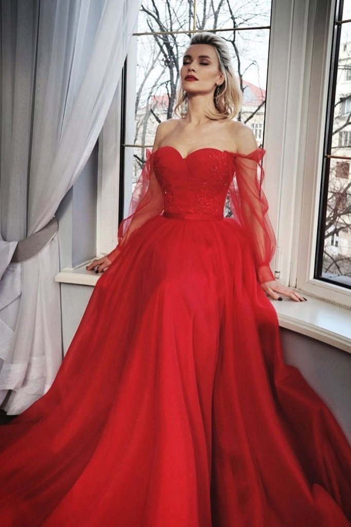 Red tulle long prom dress red tulle formal dress cg15042