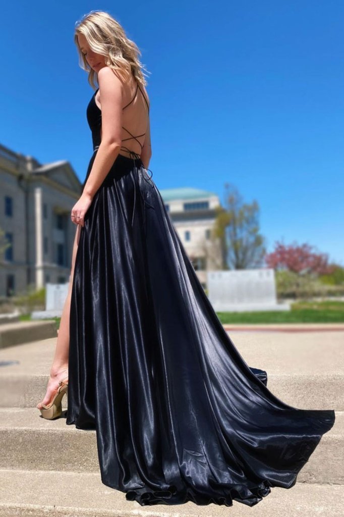 Simple v neck black prom dress black formal dress cg15043