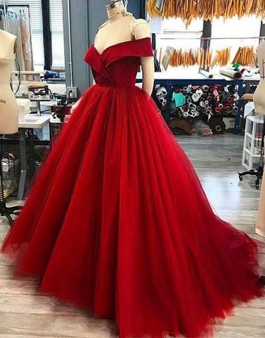 Prom Dresses,new fashion Prom Dresses,Red tulle V neck cg15065