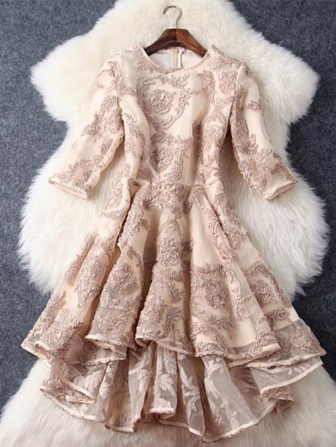 Mode High-Low Rundhals Spitze Kurzes Homecoming-Kleid cg1509