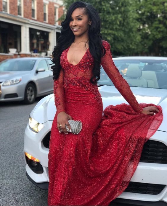 Red Sexy Long Prom Dress With Sleeves cg15197