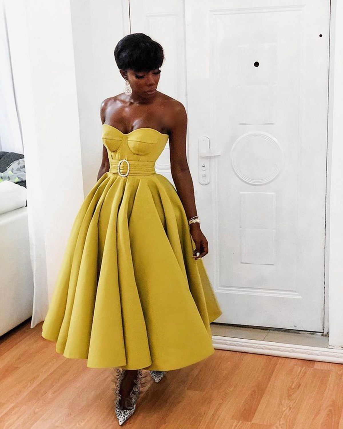 YELLOW SATIN SHORT Homecoming Dress cg15213