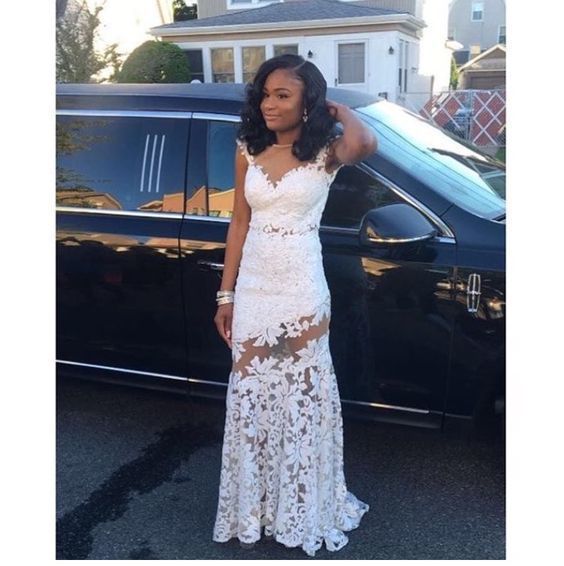 White Lace Mermaid Prom Dress , Chic Formal Party Dress cg15219